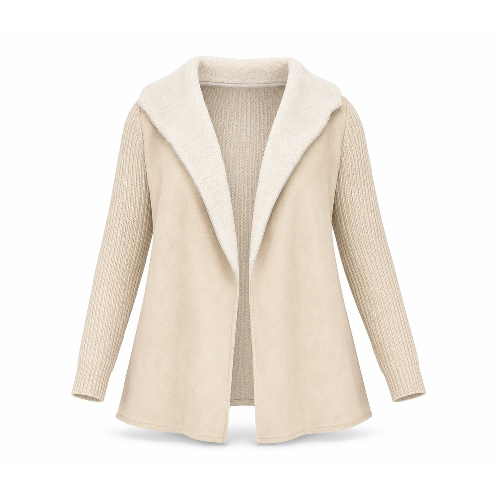 Cream Cardigan Faux Suede Sherpa Shearling Fur Jacket Western Cottagecore XL
